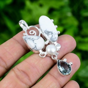 925 joyería colgante clásica sólida para mujer 925 plata esterlina howlita piedra preciosa estilo bohemio colgante hecho a mano Regalo para mamá - Product Image 3