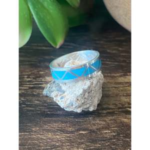 Handmade Boho <b>Statement</b> <b>Ring</b> Navajo Made with Turquoise & Sterling <b>Silver</b> Inlay Size 6 Everyday Wear Jewelry - Product Image 3