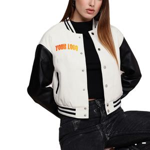 Factory Supply <b>Women's</b> <b>Leather</b> Varsity <b>Jacket</b> Comfortable Fit XL Size <b>Long</b> Length Custom Design-Available Black and White Color - Product Image 1