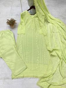 Nouveau Top d'été design-Ensemble palazzo en pure soie Chinon fil de coton brodé travail Style traditionnel pour les occasions de fête - Product Image 5