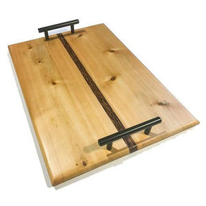 Plateau de service en bois d'acacia de haute qualité avec poignées plateaux de service décoratifs en bois pour le petit déjeuner - Product Image 1