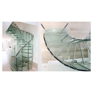 <span class=keywords><strong>Escalier</strong></span> d'<span class=keywords><strong>angle</strong></span> <span class=keywords><strong>en</strong></span> verre <span class=keywords><strong>en</strong></span> forme de U au design moderne avec marches <span class=keywords><strong>en</strong></span> bois ; Design élégant adapté aux villas ou aux escaliers de bureau - Product Image 5