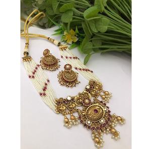 Premium Quality Designer <b>Gold</b> Plated Polki Necklace <b>Set</b> With <b>Earrings</b> for Wedding Traditional Wear Collection For Women - Product Image 1