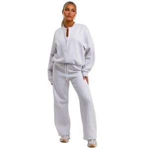 Hot Sell Ladies Tracksuits <b>Drop</b> Shoulder <b>Stand</b> Collar Sweatshirt With Plus Size Trouser High Street Wear Sweat Suits - Product Image 4