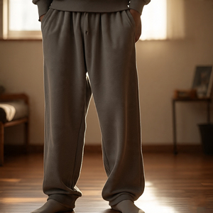 Oversize Drawstring Waist Sweatpants Men Jogger Outdoor Med-<b>Weight</b> Cotton Polyester Fleece <b>Trouser</b> Double Waist Sweatpants Men's - Product Image 4