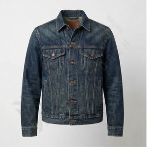 Veste d'hiver en denim délavé vintage personnalisable, mode streetwear pour homme, effet délavé au soleil, patchwork, devant uni, vêtement d'extérieur - Product Image 1