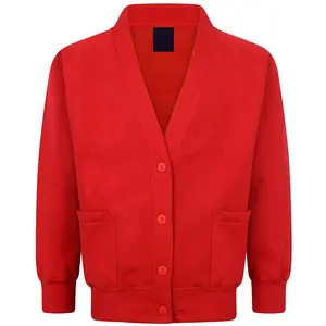 Top100 % Katoen Fleece Borduurlogo Verkocht Rode Kleur Gebreide Trui Over Cardigan Custom Design Vesten Vrouwen 2023