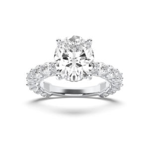 Bague d'éternité en diamant taille ovale et ronde Moissanite de 7.81 carats E-F/VVS-VS (centre 6.00CT) fabriquée en platine pour elle - Product Image 3