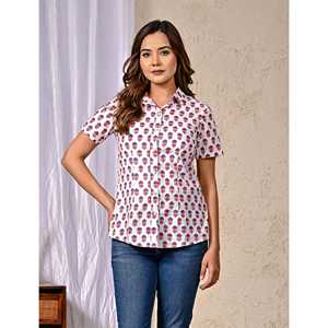 Camisa Blanca de Algodón Estampada de Manga Larga para Mujer, Estampado Floral, Corte Holgado, Apta para Oficina, con Decoración de Logotipo, Tallas XL - Product Image 3