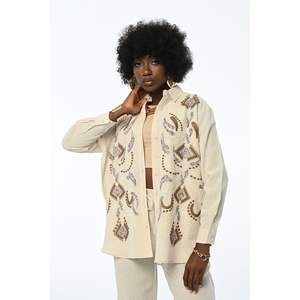 Camicetta Oversize da Donna con Ricamo Naturale, Comoda Camicia Ampia con Ricami Unici - Product Image 3
