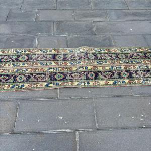 Alfombra Turca de 1.8x12.5 pies, Alfombra Azul con Diseño Floral de Lana - Product Image 4