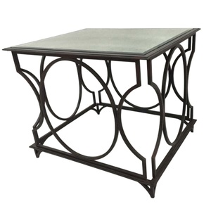 Mesa cuadrada de hierro con revestimiento de polvo negro, mesa cuadrada de metal de cristal negro Tuffon para muebles para el hogar - Product Image 1