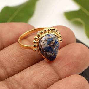 Bague Lapis Lazuli en cuivre naturel la plus vendue en argent sterling 925 10x14mm en forme de poire 18 carats plaqué or réglage de la lunette fin - Product Image 4