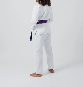 Kimono de judo blanc pour homme adulte, 100 % coton, 460 g, imprimé par transfert thermique, fusion sans couture, séchage rapide, ceinture violette, logo frontal, option personnalisée - Product Image 5