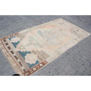 4.4x8.6 ft Rug, Vintage Turkish Rug, <b>Brown</b> <b>Wool</b> Rug - Product Image 3