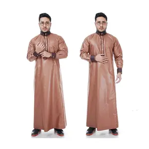 Men's leather suit thobe stand collar top Selling Islamic Clothing Men Thobe Muslim Arabic Wholesale jubbah for men Islamic