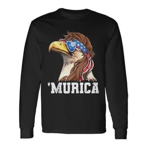 Camiseta de manga larga con bandera americana Eagle Mullet Murica, diseño patriótico del 4 de julio de EE. UU. - Product Image 1