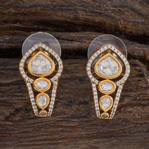 Pendientes de tuerca con forma de pluma geométrica 174027 Kundan para bodas, engaste de bisel, piedra principal de circonita, estilo religioso, hechos de aleación de zinc - Product Image 1
