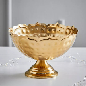 Hammered Round Food and Fruit Serving <b>Bowl</b> Gold Plated <b>Large</b> Size Metal Prime Quality Table Top Food Serving <b>Bowl</b> - Product Image 3