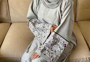 Broderie florale XXL lin noir Abaya modeste vêtements de prière pour l'Aïd Ramadan mode traditionnelle musulmane Design floral - Product Image 2