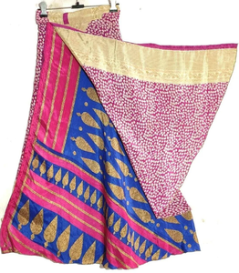 Vintage Blue Silk <b>Wrap</b> Maxi <b>Skirt</b> <b>Long</b> Boho Hippie Sari Style Girls Pleated Midi Festival Fit Free Size Knitted Women's <b>Skirt</b> - Product Image 3