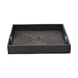 Diseño moderno Decoración para el hogar Bandeja redonda de ratán de algas marinas con mango incorporado y tejido decorativo de almacenamiento para restaurantes - Product Image 2