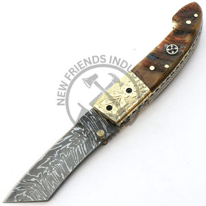 Couteau pliant tactique de poche de qualité industrielle, lame Tanto, pour survie en extérieur, camping, chasse, manche en corne de bélier, cuir OEM - Product Image 4