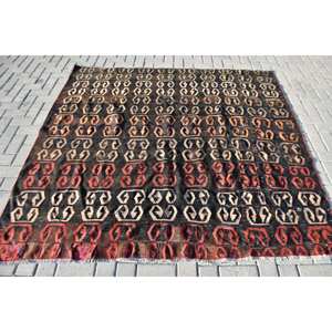 Alfombra turca clásica de área grande, tradicional, marrón, rojo, 6,4x6,1 pies, respaldo de látex de lana, Patchwork para pasillo rectangular para adolescentes, 10mm - Product Image 1