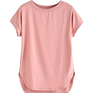 Personnalisé en gros femmes t-shirts à longue queue col rond manches courtes logo personnalisé imprimé couleur rose - Product Image 1