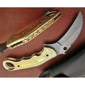 มีดพับเหล็กดามัสกัสเกรดอุตสาหกรรมทำด้วยมือมีดแกะสลักมือดีไซน์ไม้ใช้ในชีวิตประจำวันงานตามสั่ง - Product Image 3