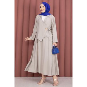 Conjunto de Dos Piezas para Mujer, Falda Kimono Casual con Lazos Laterales y Piedras, Talla XS, para Primavera/Verano o Otoño, Tela Crepé - Product Image 4