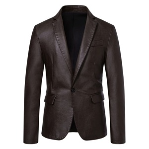 men's casual, fashionable and handsome leather <b>jacket</b> suitable for traveling, <b>cycling</b>, motorcycle <b>jacket</b>, single button - Product Image 1