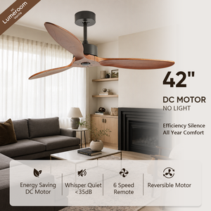 42 Inch 3 Blade Solid Wood Ceiling Fan Without <b>Light</b> <b>Remote</b> <b>Control</b> DC Motor for Bedroom Living Room Downrod Mount - Product Image 1