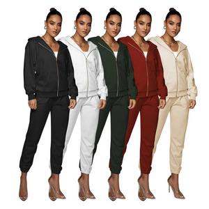 Conjunto de chándal de mujer personalizado OEM, el mejor chándal de dos piezas transpirable con capucha y pantalón para correr de otoño con cremallera para la venta de invierno - Product Image 1