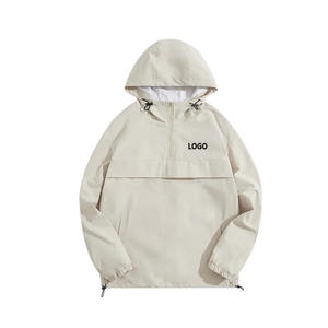 แจ็กเก็ตผ้าใบโพลีเอสเตอร์แบบสวมหัวมีฮู้ดแบบมีเชือกผูกสำหรับผู้ชายกลางแจ้งสีพื้นแบบลำลองฤดูใบไม้ผลิ - Product Image 1