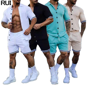 ชุดเซ็ตเสื้อและกางเกงขาสั้นผู้ชายแบบถัก สไตล์ลำลอง ไซส์ใหญ่ สำหรับฤดูร้อน ปี 2024 รับผลิตตามสั่งพร้อมสกรีนโลโก้ - Product Image 1