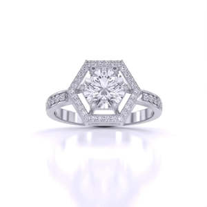 Anillo de Diamante Solitario Vintage con Halo Hexagonal y Corte Redondo, 1.00 Ct, Color F, Claridad VS, Diamante Cultivado en Laboratorio, en Oro de 14K, para Uso Diario, Regalo - Product Image 2