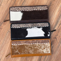 Boîte à bijoux de voyage en cuir repoussé à la main cheveux occidentaux sur peau de vache classique pays Western Buck point plat jeter boîte de rangement de bijoux
