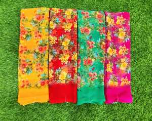 เสื้อพิมพ์ลาย Georgette Saree ไร้น้ำหนักห้าดาว patta กับเสื้อ Saree ผ้าที่มีคุณภาพดีที่สุด - Product Image 4