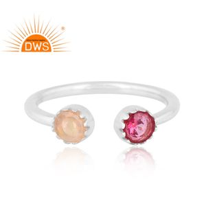 Latest Trending Sterling Silver Pink Topaz & Ethiopian Opal Gemstone <b>Adjustable</b> <b>Ring</b> Custom Jewelry Manufacturer - Product Image 2