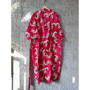 Bata Kimono 100% Algodón Estampada a Mano con Diseño Floral Étnico para Mujer, Túnica de Baño Suave para Verano, Ropa de Estar por Casa, Producto ODM - Product Image 1