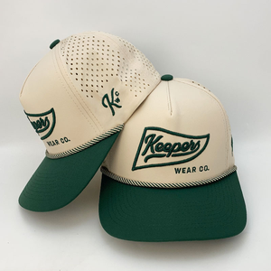 Gorra de Béisbol Clásica de Dos Tonos con Logotipo Bordado Personalizado, Beige y Verde, de Alta Calidad, con Perforaciones Láser, Venta al Por Mayor - Product Image 1