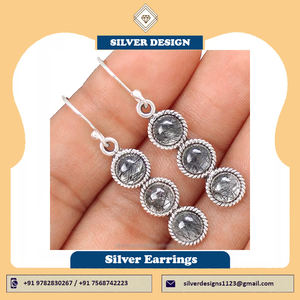 Natural Black Rutile Gemstone <b>Silver</b> Dangle <b>Earrings</b> Fine Jewelry 925 <b>Sterling</b> <b>Silver</b> Black Rutile Stone <b>Drop</b> <b>Earrings</b> for Women - Product Image 6