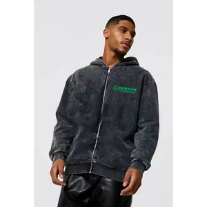 Sweat à capuche unisexe de haute qualité avec fermeture éclair, effet délavé, en molleton de coton vintage, léger, séchage rapide, respirant - Product Image 6