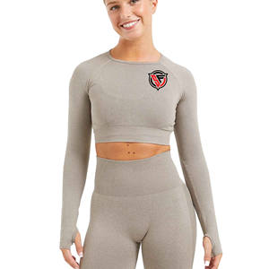 Nuevas camisetas cortas de manga larga con cuello redondo sin costuras para mujer de verano, camisetas de entrenamiento para gimnasio, camisetas ajustadas de secado rápido para mujer - Product Image 3