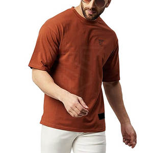 T-shirt décontracté pour homme le plus vendu, séchage rapide, design à épaules tombantes, en coton/fibre de bambou confortable, motif uni - Product Image 6