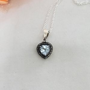 Collier cœur en aigue-marine, pendentif en argent sterling 925, bijoux faits à la main, pierre de naissance de mars, cadeau pour enfants et femmes, vente en gros - Product Image 1