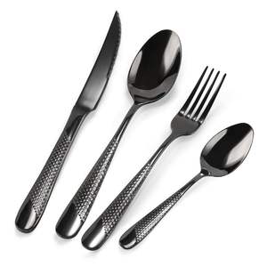 Ensemble de couverts en acier martelé avec revêtement noir, style unique, pour hôtels et restaurants, vaisselle réutilisable - Product Image 1