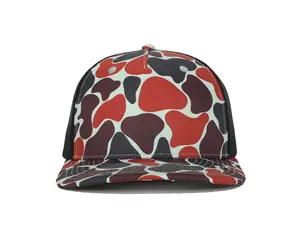 High Fashion Vintage Eenden Camo Oranje En Zwarte Trucker Hoed Met Custom Logo Sublimatie Print Verstelbare Trucker Cap Voor Man