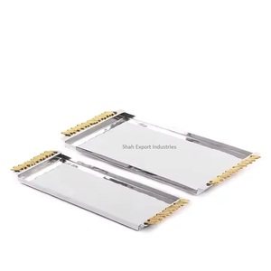 Plateau de service de table en forme de rectangle avec poignée en branches Plateau de service de nourriture et de boissons de restaurant plaqué argent - Product Image 2